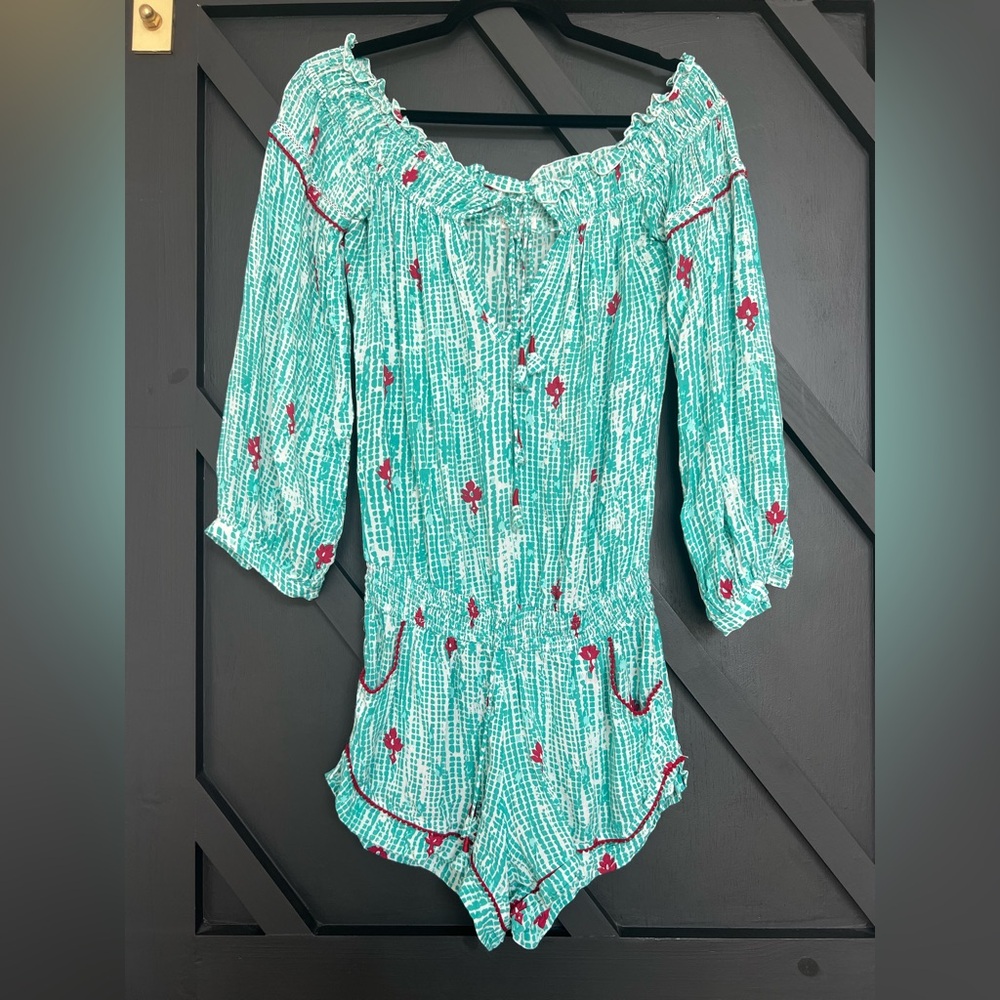 Poupette St. Barth Clara Off-the-Shoulder Romper, Size Small - Picture 3 of 6